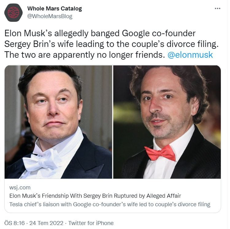 Elon Musk’tan Google kurucusu Sergey Brin’in eşiyle ilişki yaşıyor iddiası!